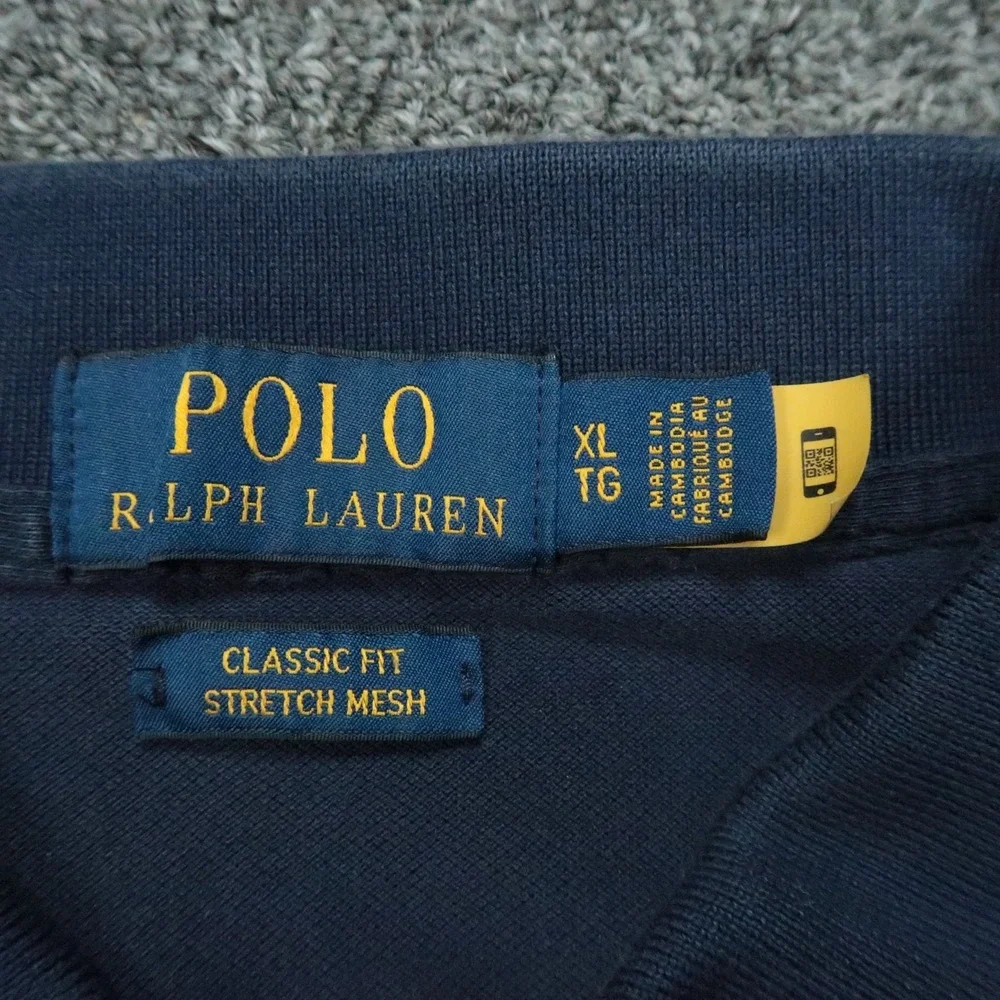 Polo Ralph Lauren Shirt Mens XL Blue Short Sleeve Stretch‎ Mesh Quarter Zip